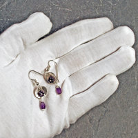 Silver Amethyst Beaded Riveted Earrings