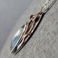 Snake pendant other side view - Agate with druzy and bronze snake above it