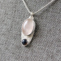 Small Silver Rose Quartz, Opal Pendant