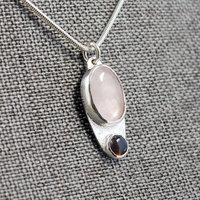 Small Silver Rose Quartz, Opal Pendant