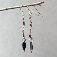 Long Silver Earrings with Copper Leaves