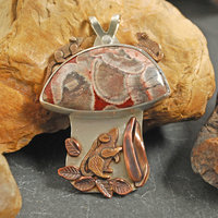 Mushroom Jasper Pendant with Bronze Mice