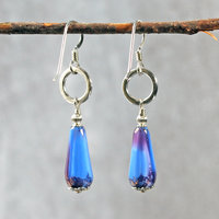 Silver, Blue Czech Glass Drop Earrings