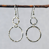 Silver Double Hoop Dangle Earrings