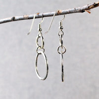 Silver Double Hoop Dangle Earrings