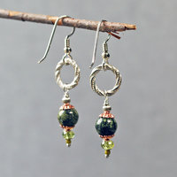 Silver, Serpentine and Peridot Earrings