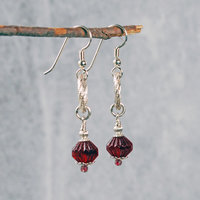 Silver and Red Czech Glass Bead Earrings