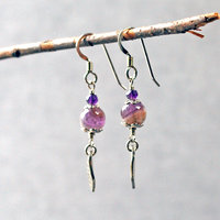 Amethyst Bead Earrings with Silver Leaves