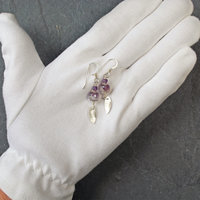 Amethyst Bead Earrings with Silver Leaves