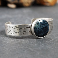 Silver Cuff Bracelet with Spiderweb Obsidian