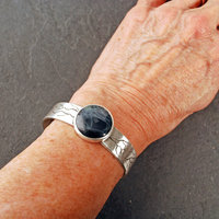 Silver Cuff Bracelet with Spiderweb Obsidian