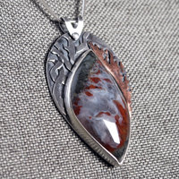 Silver Fire and Smoke Pendant with Flame Agate