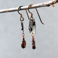 Silver, Copper, Czech Glass Flower Earrings