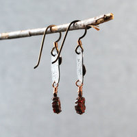 Silver, Copper, Czech Glass Flower Earrings