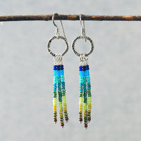 Silver earrings with blue and green dangles