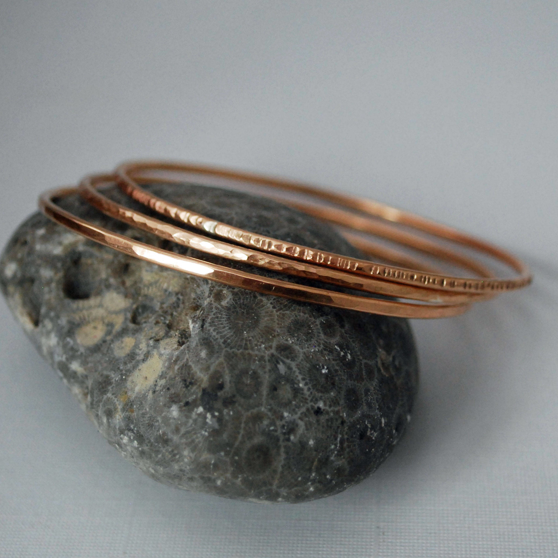 Hammered Bronze Skinny Bangles, Single or Set