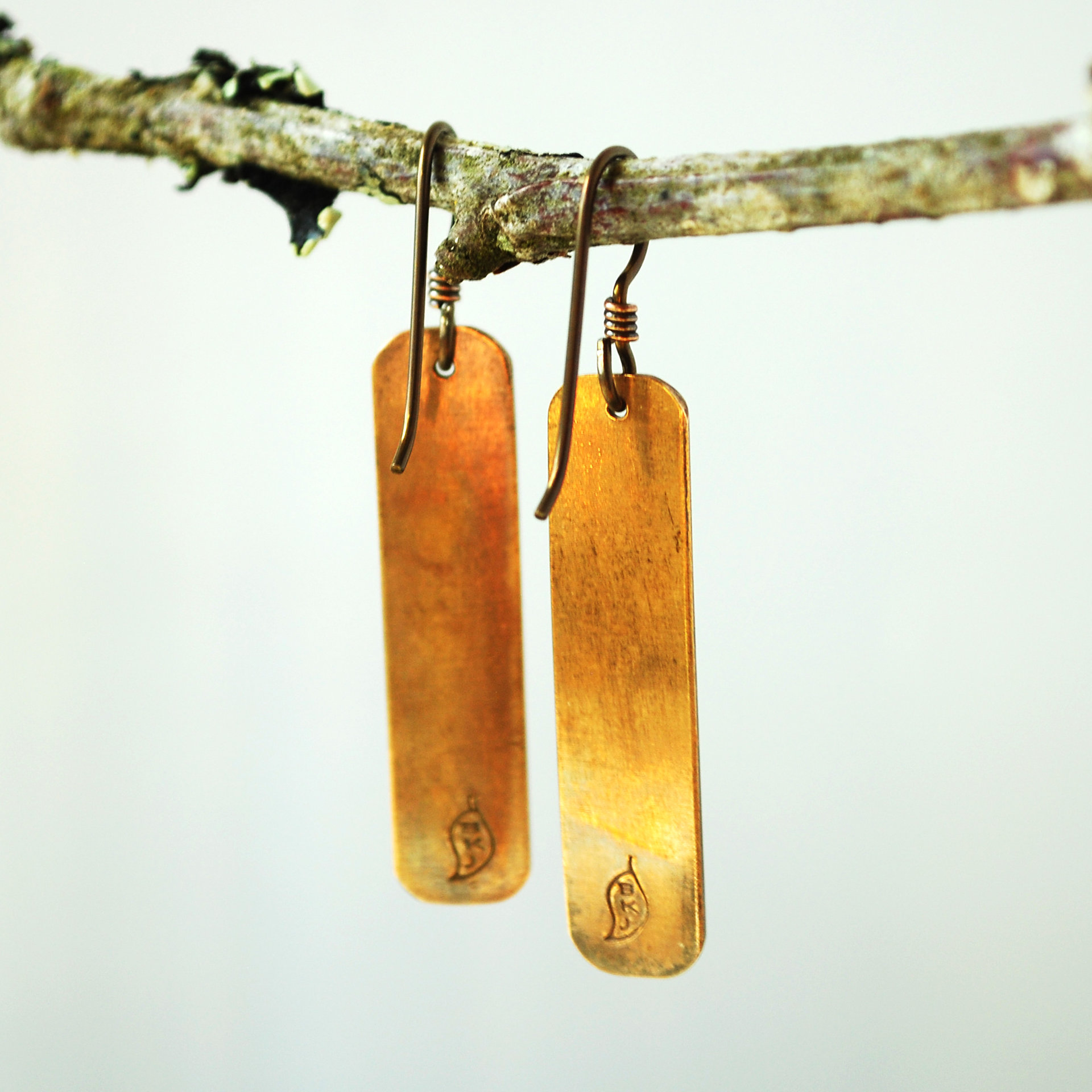 Bronze Dangle Earrings with Silver Dots