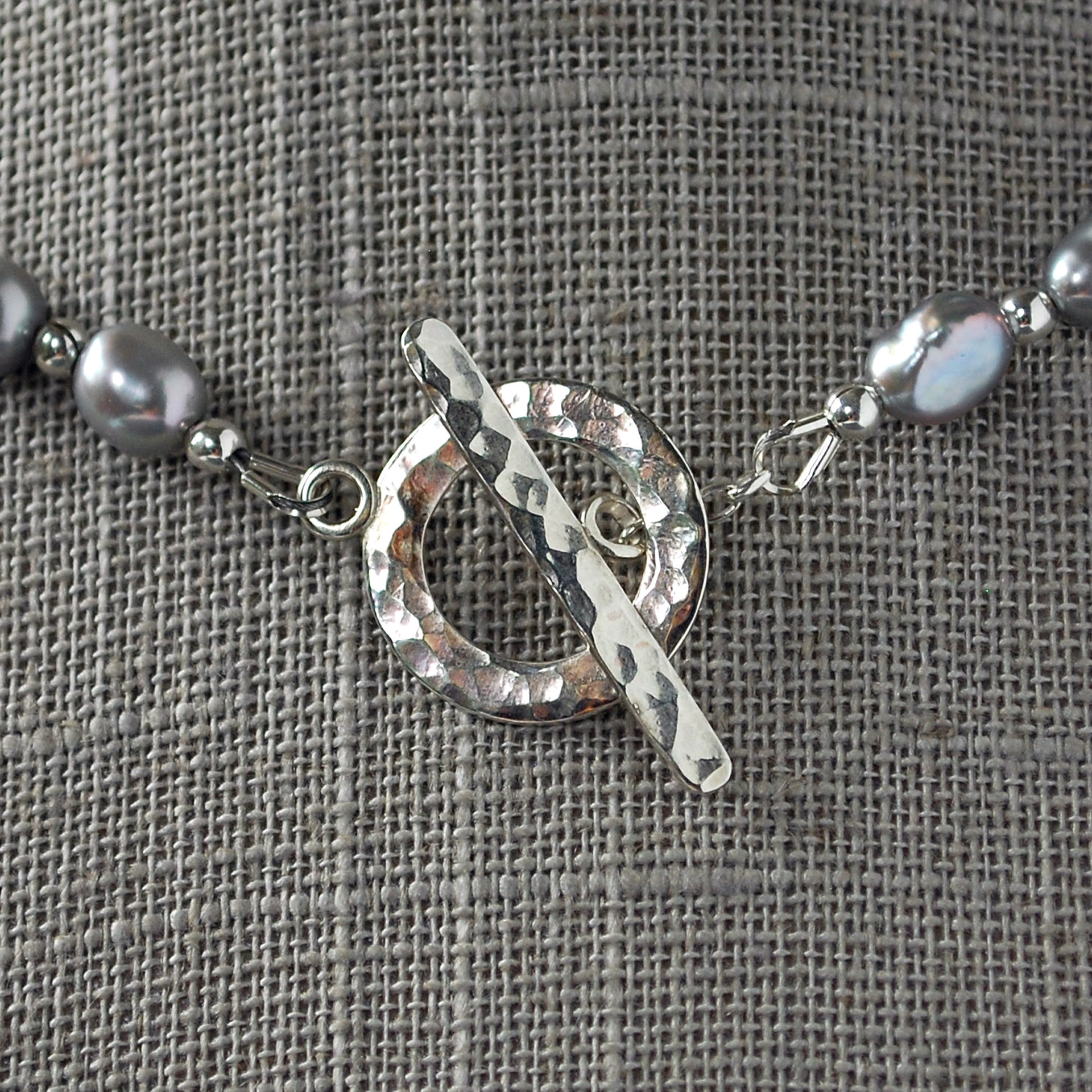 Gray Freshwater Pearl Necklace with Baroque Focal Pearl, Gold Accents