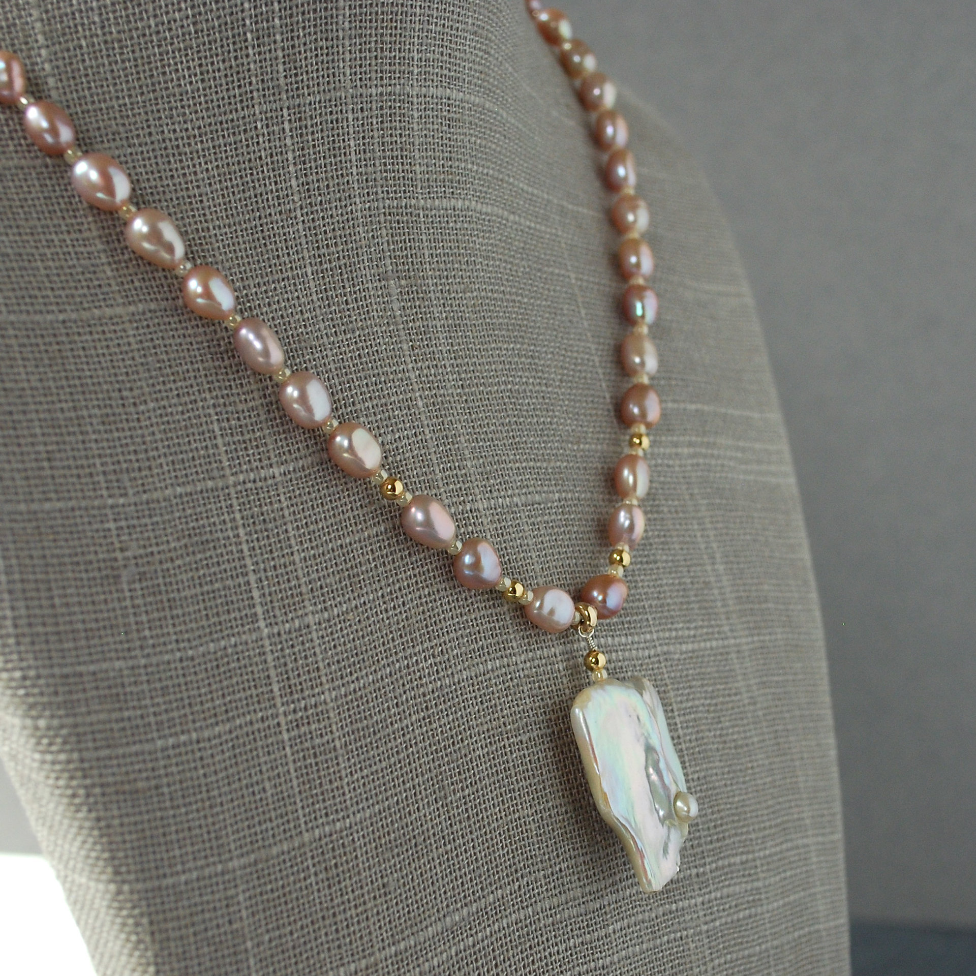 Pink Pearl Necklace with Baroque Focal Pearl