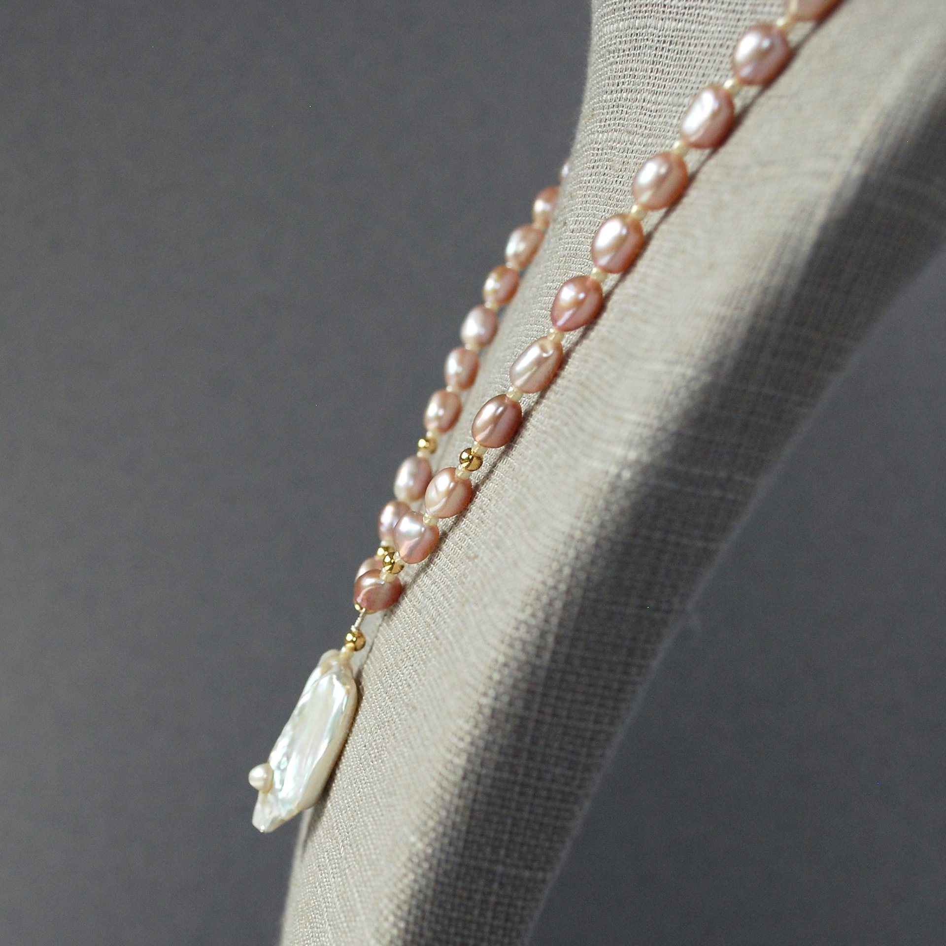 Pink Pearl Necklace with Baroque Focal Pearl