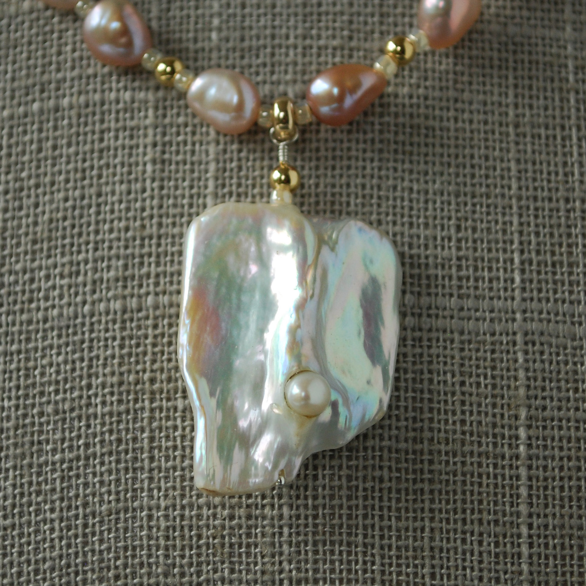 Pink Pearl Necklace with Baroque Focal Pearl