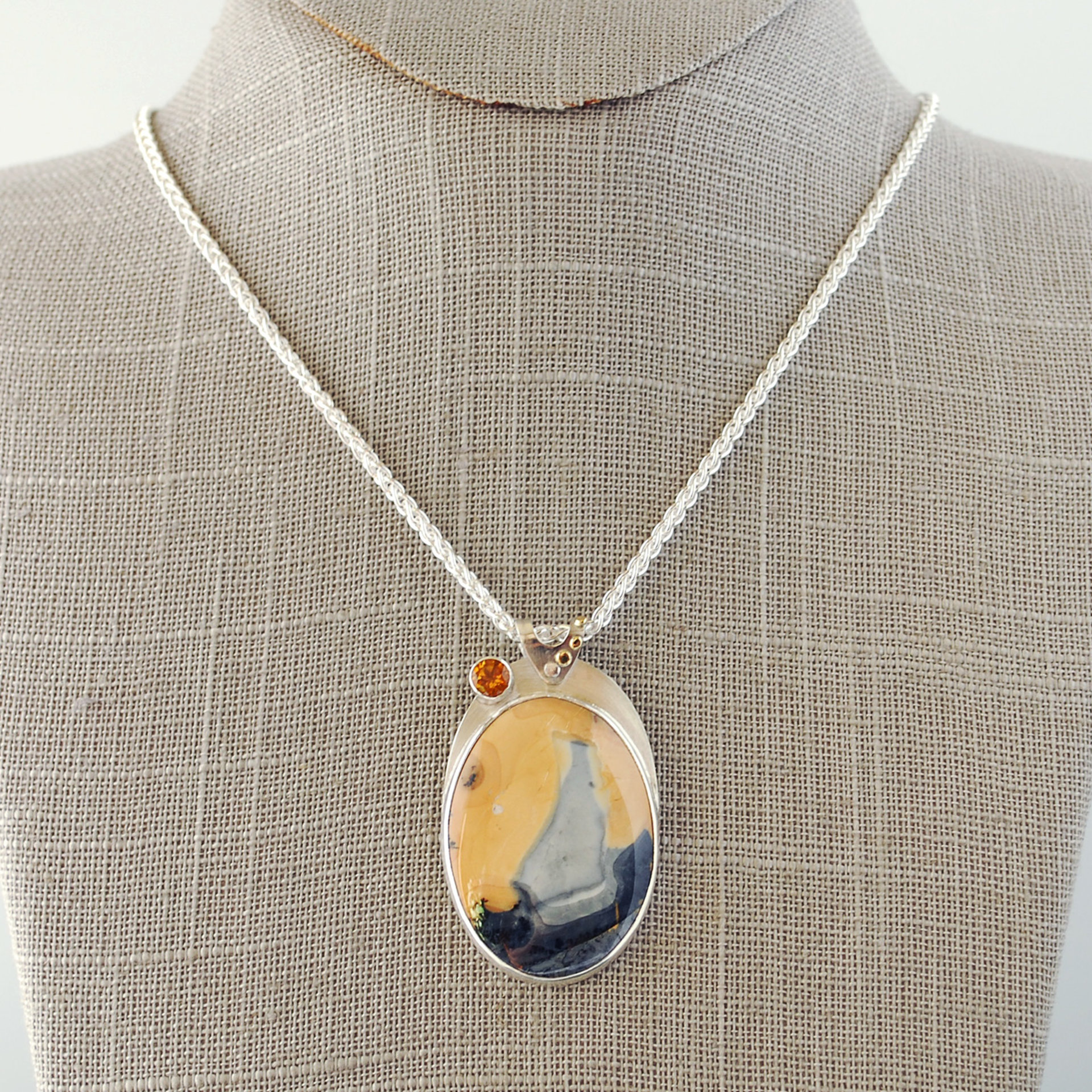 Maligano Jasper Silver Pendant with Citrine, Ocean Sailboat Scene