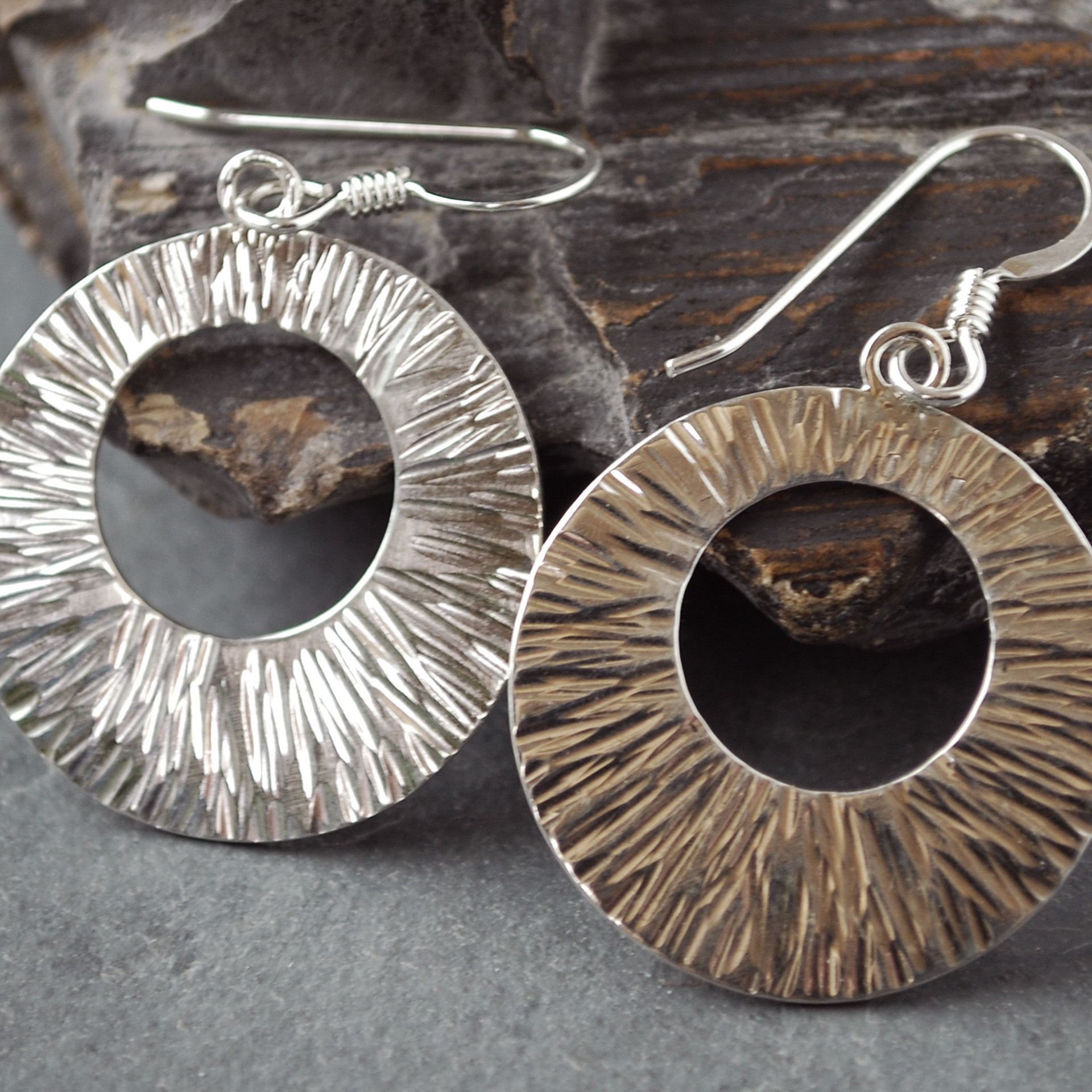 Sterling Silver Hammered Wide Circle Earrings