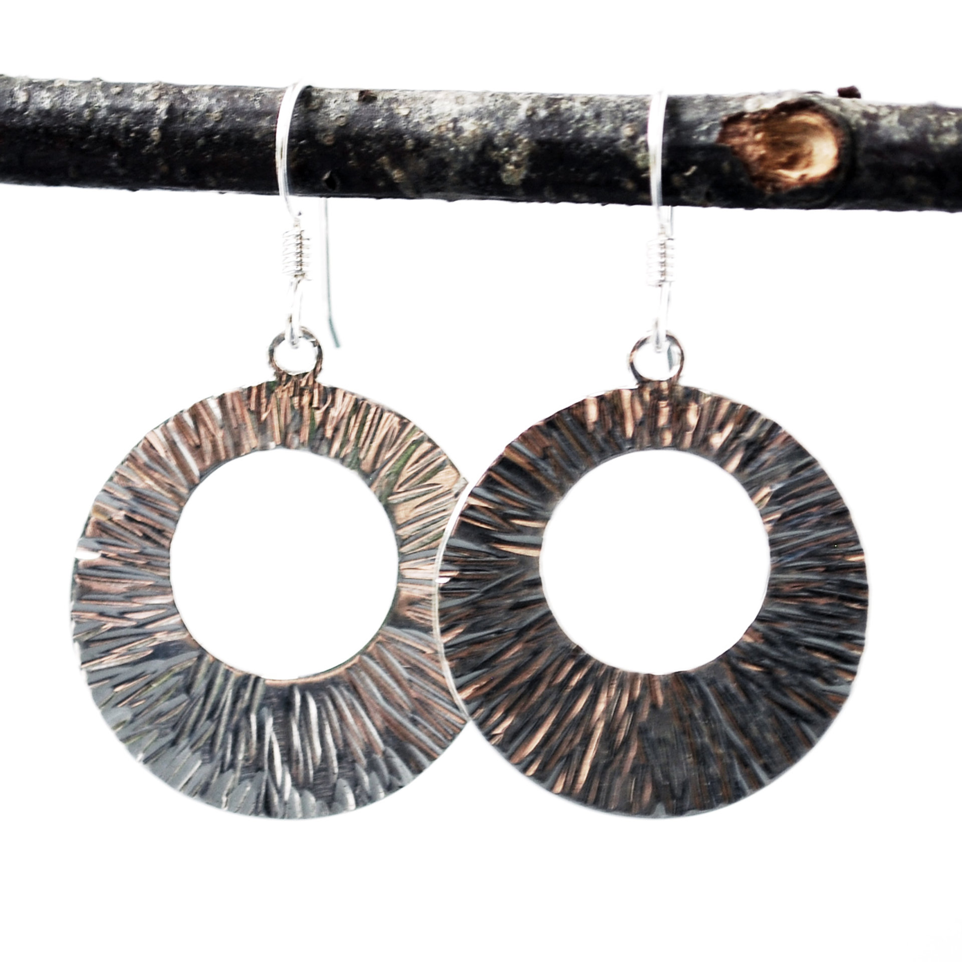 Sterling Silver Hammered Wide Circle Earrings