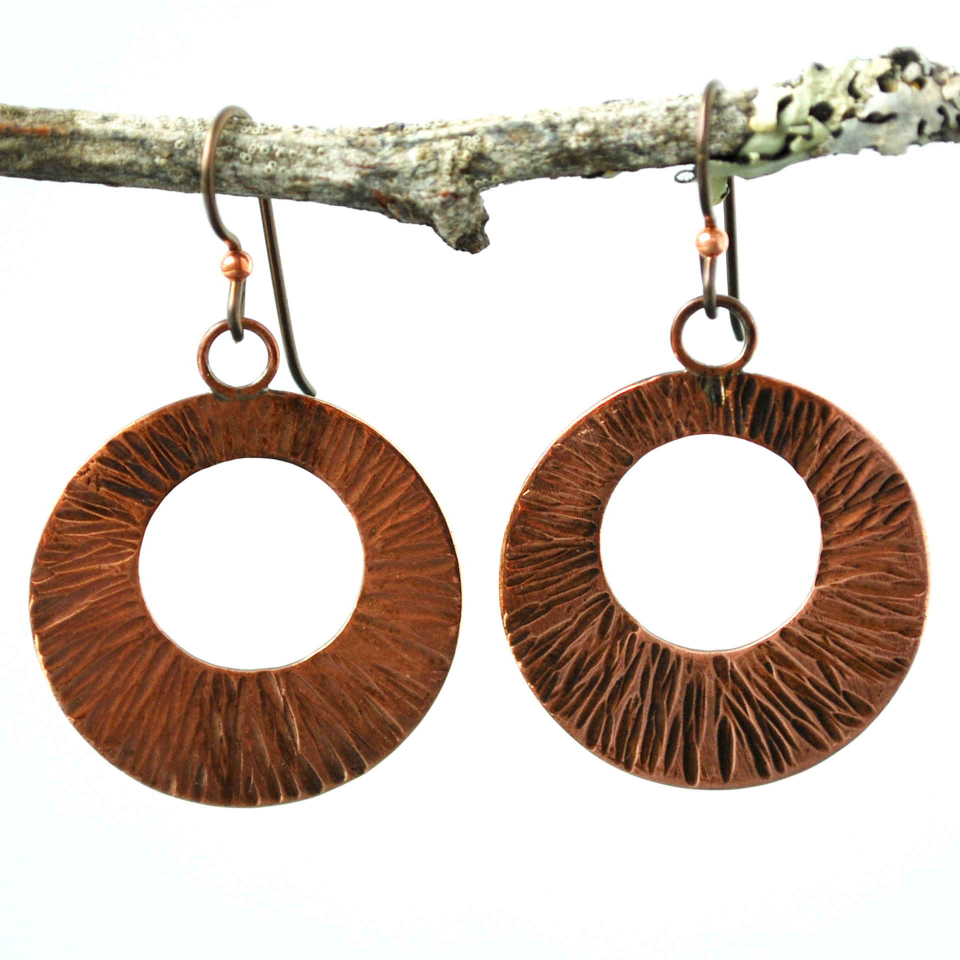 Hammered Copper Circle, Hoop Style Earrings