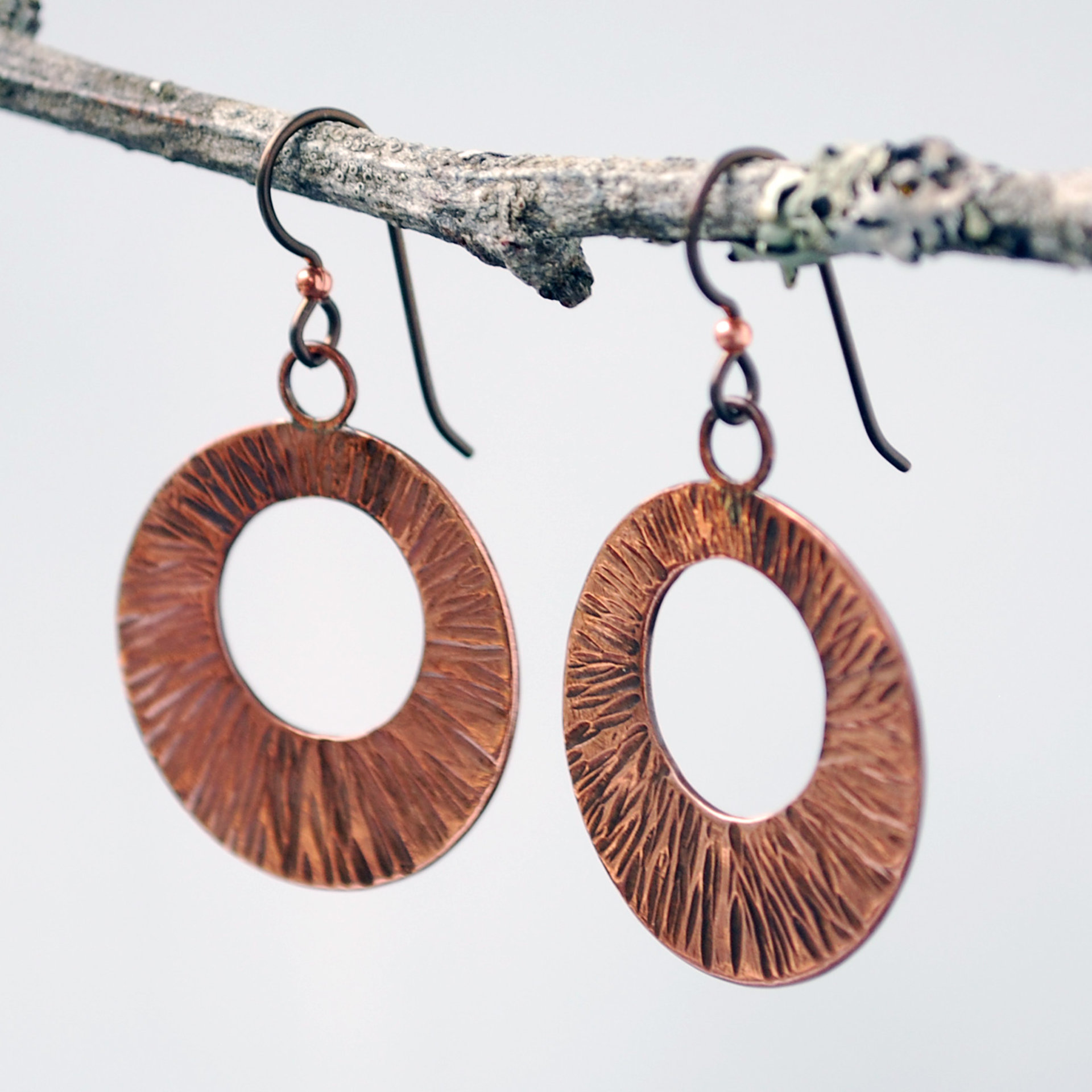 Hammered Copper Circle, Hoop Style Earrings