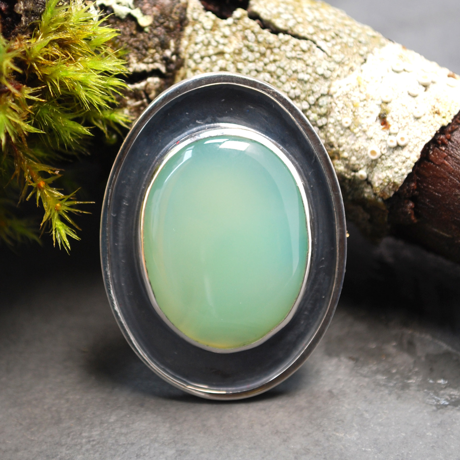 Chrysoprase Silver Pendant, Shadowbox Pendant