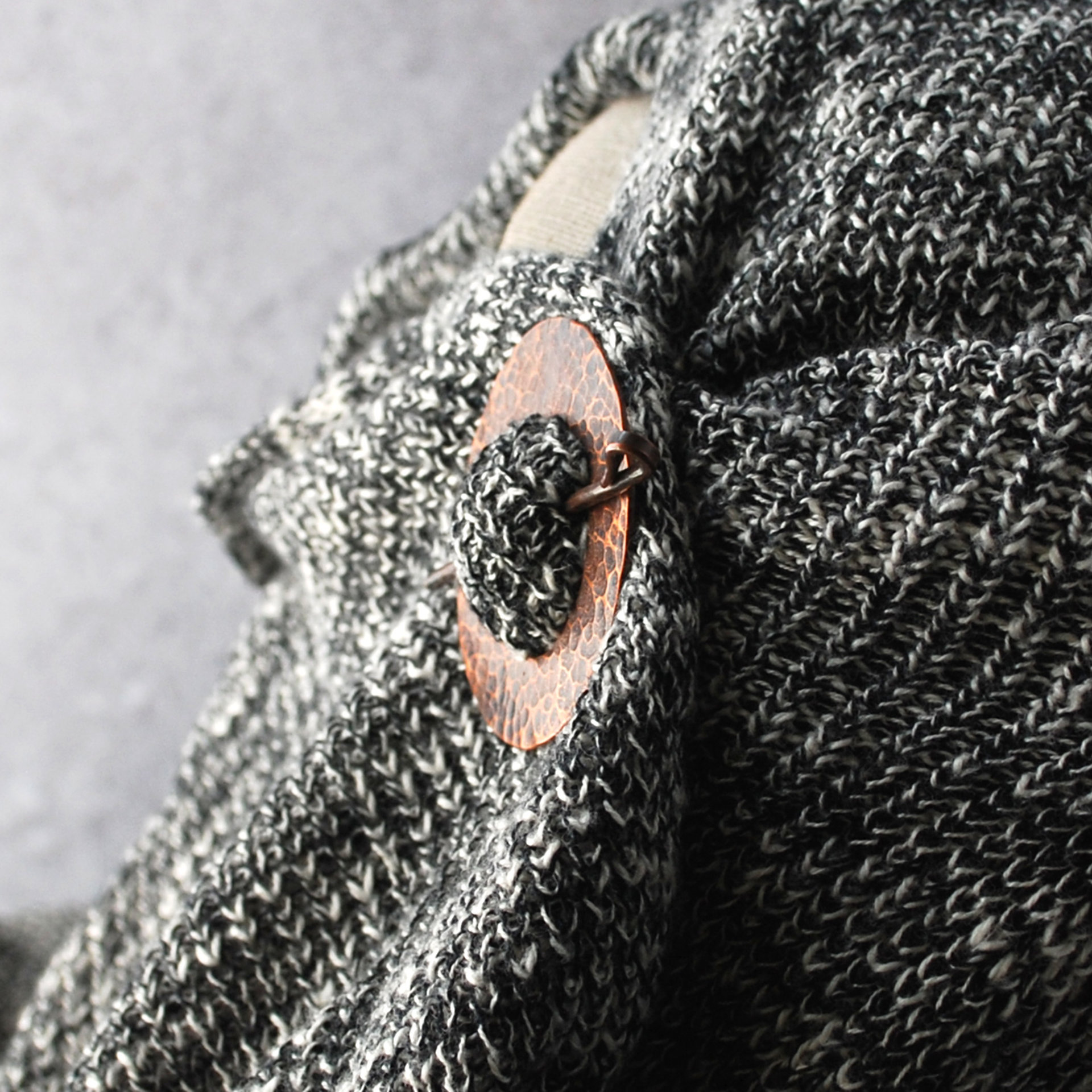 Rustic Hammered Copper Shawl Pin on scarf angle