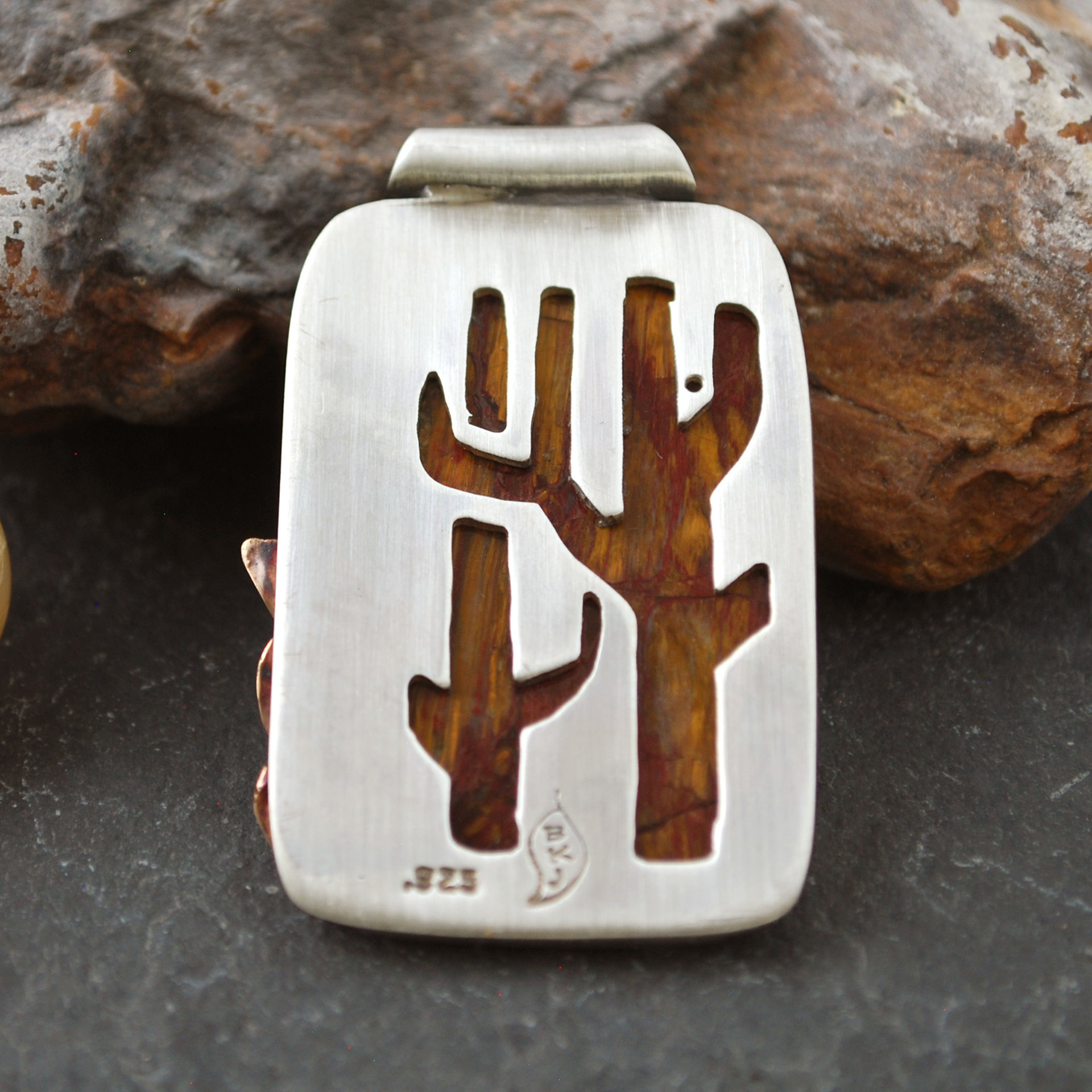 Silver and 14K Gold Pietersite Pendant back