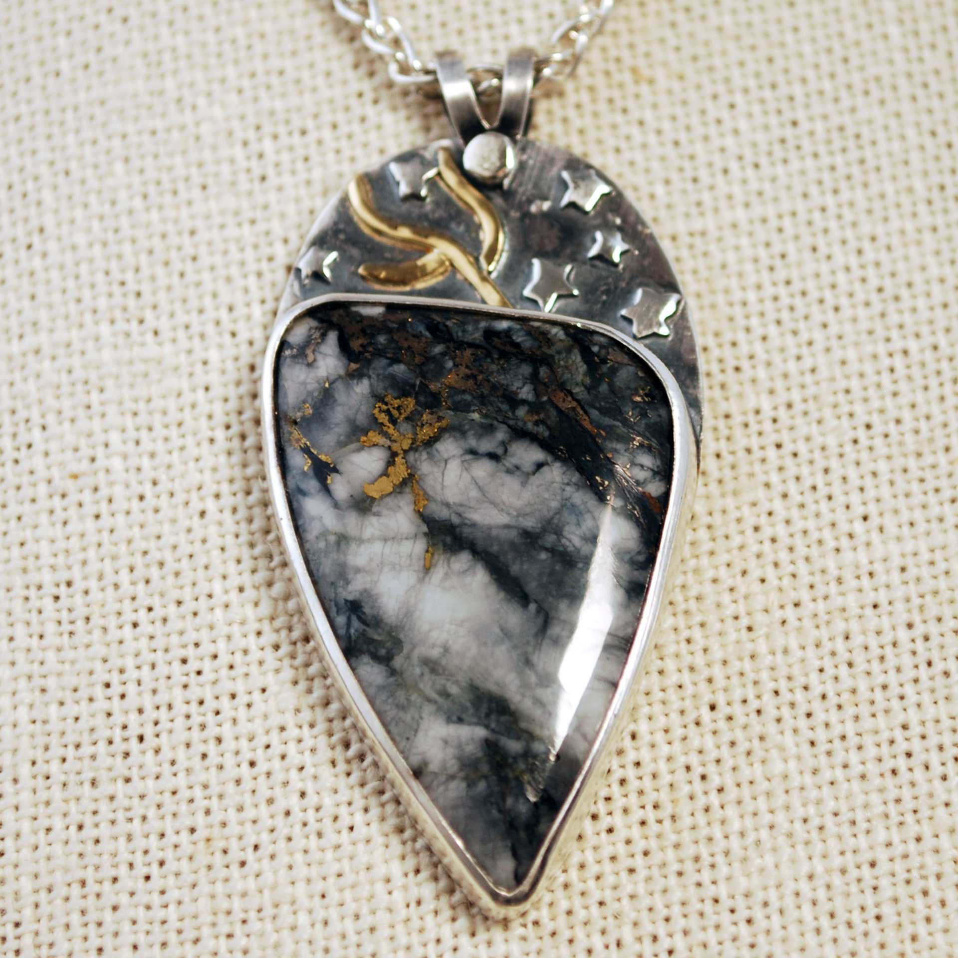 Josephine's Crown Quartz Pendant, Silver and Gold close up