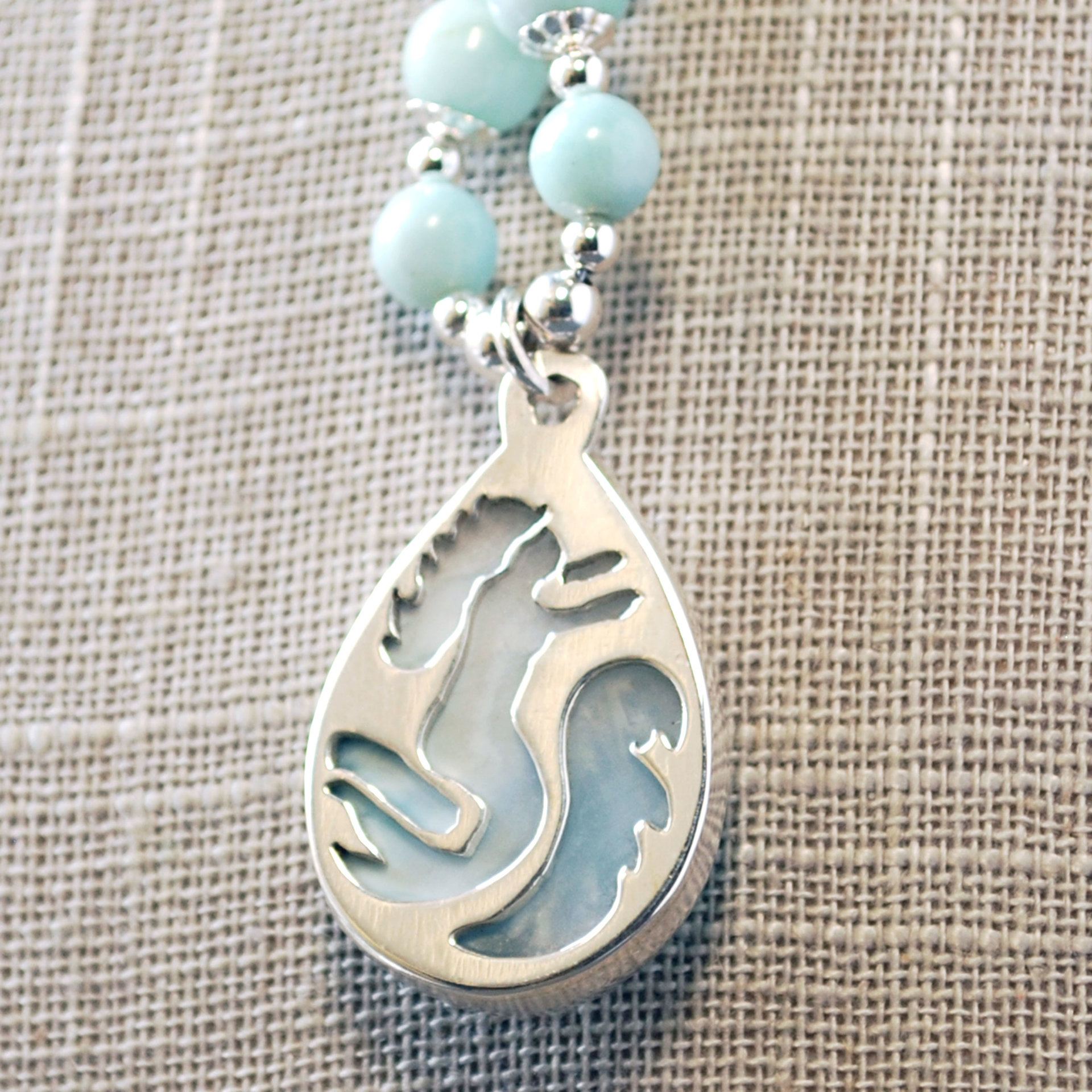 Larimar pendant closeup back