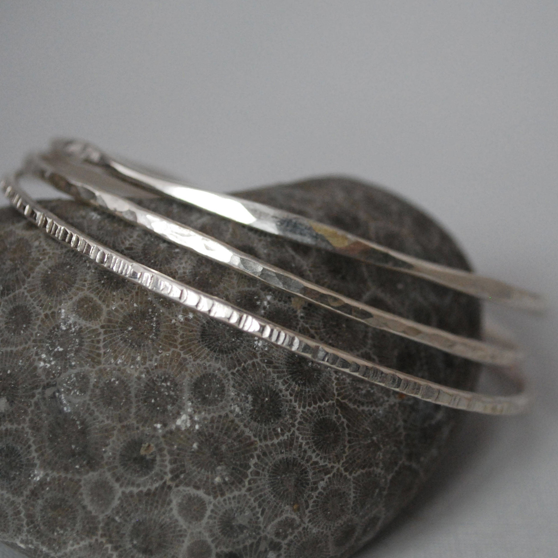 Hammered Silver Bangle Single or Set