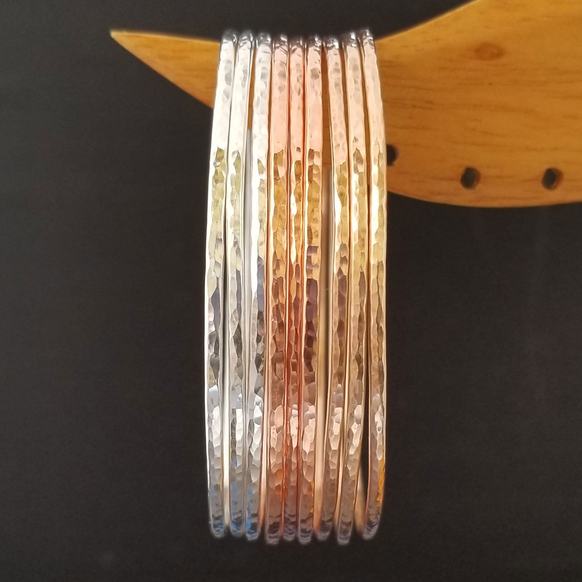 Hammered Silver Bangle Single or Set