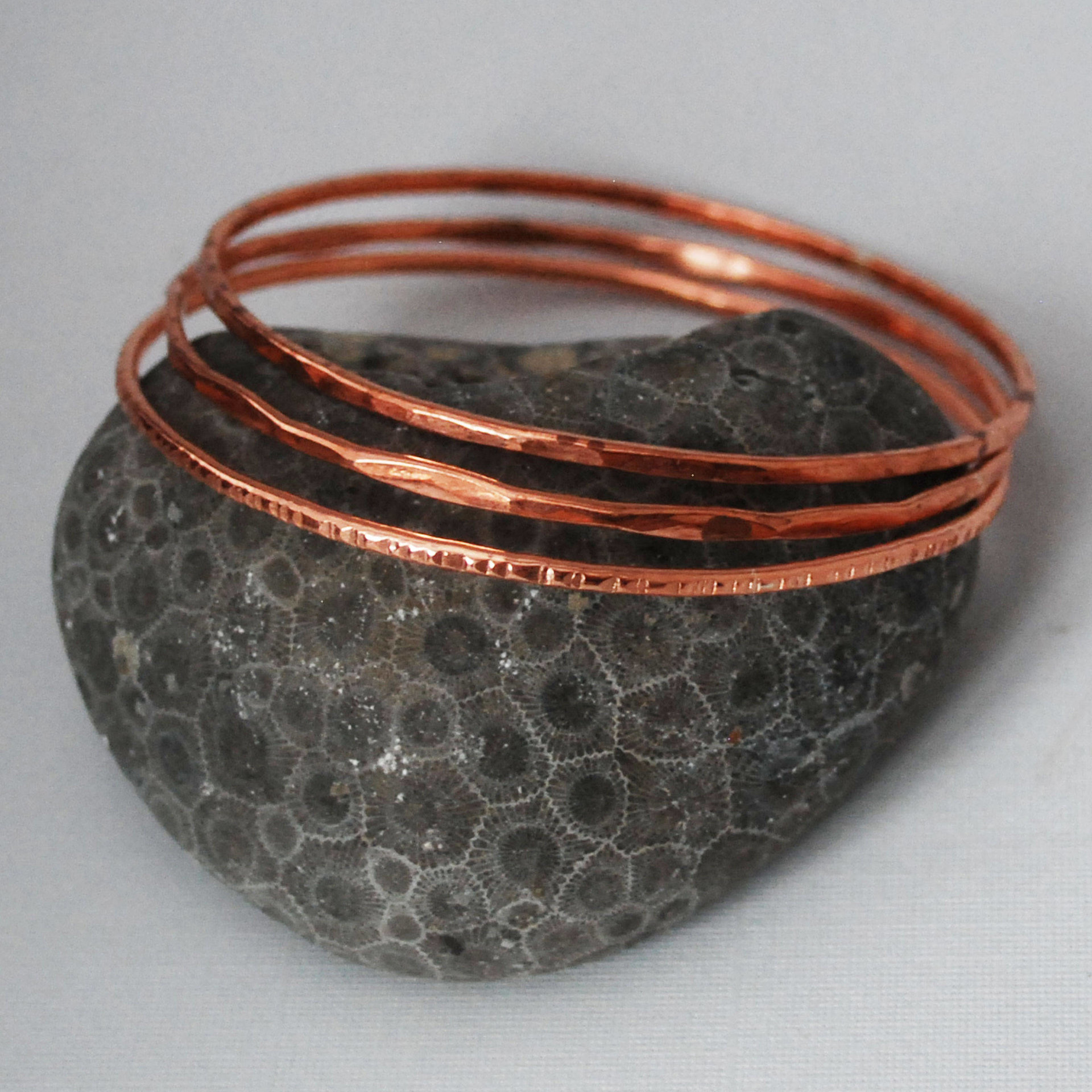 Hammered Copper Bangles Single or Set, Copper Stacking Bangles