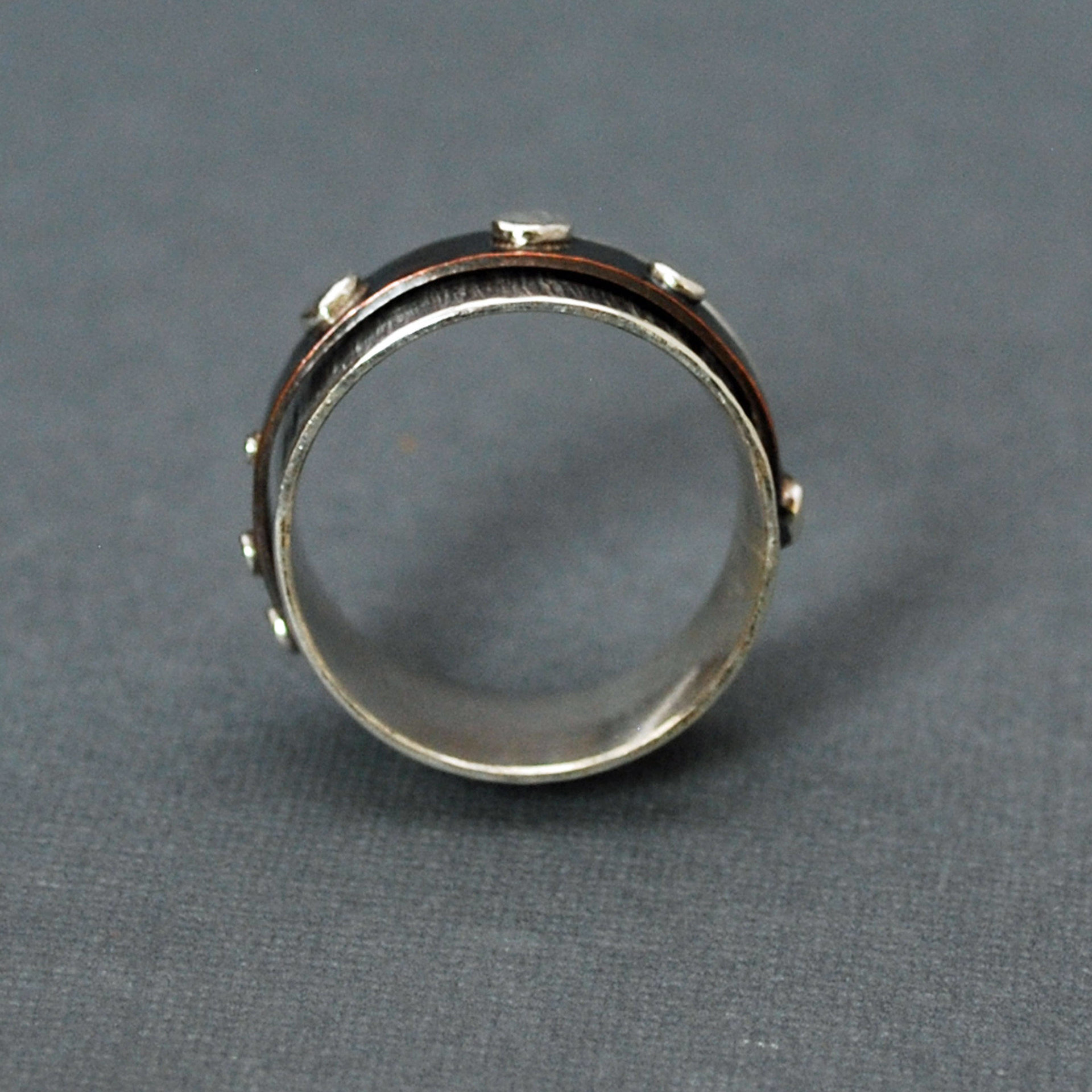 Silver and Copper Spinner Kinetic Ring with Silver Dots
