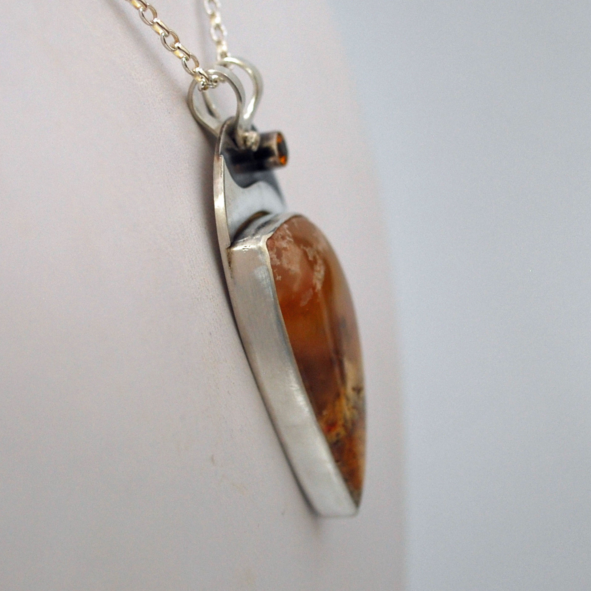 Graveyard Point Plume Agate, Silver and Citrine Pendant