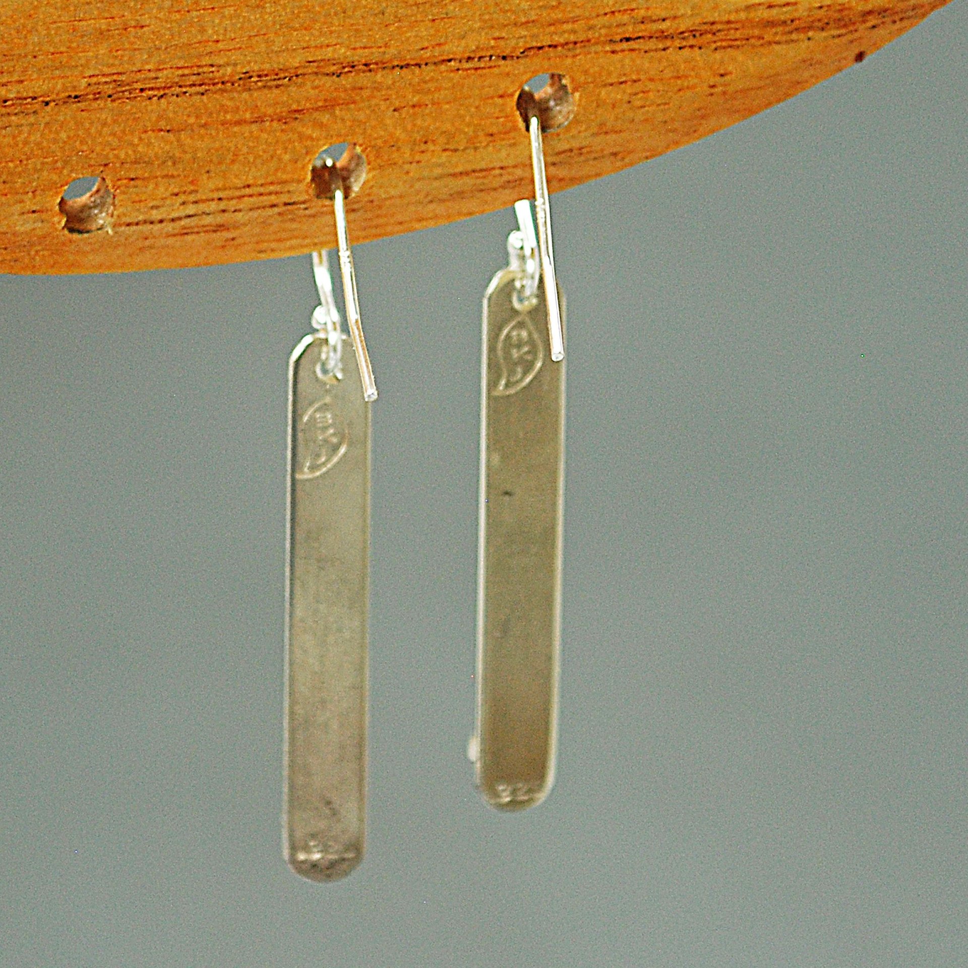 Hammered Silver Stick Earrings with Peridot,August Birthstone Earrings