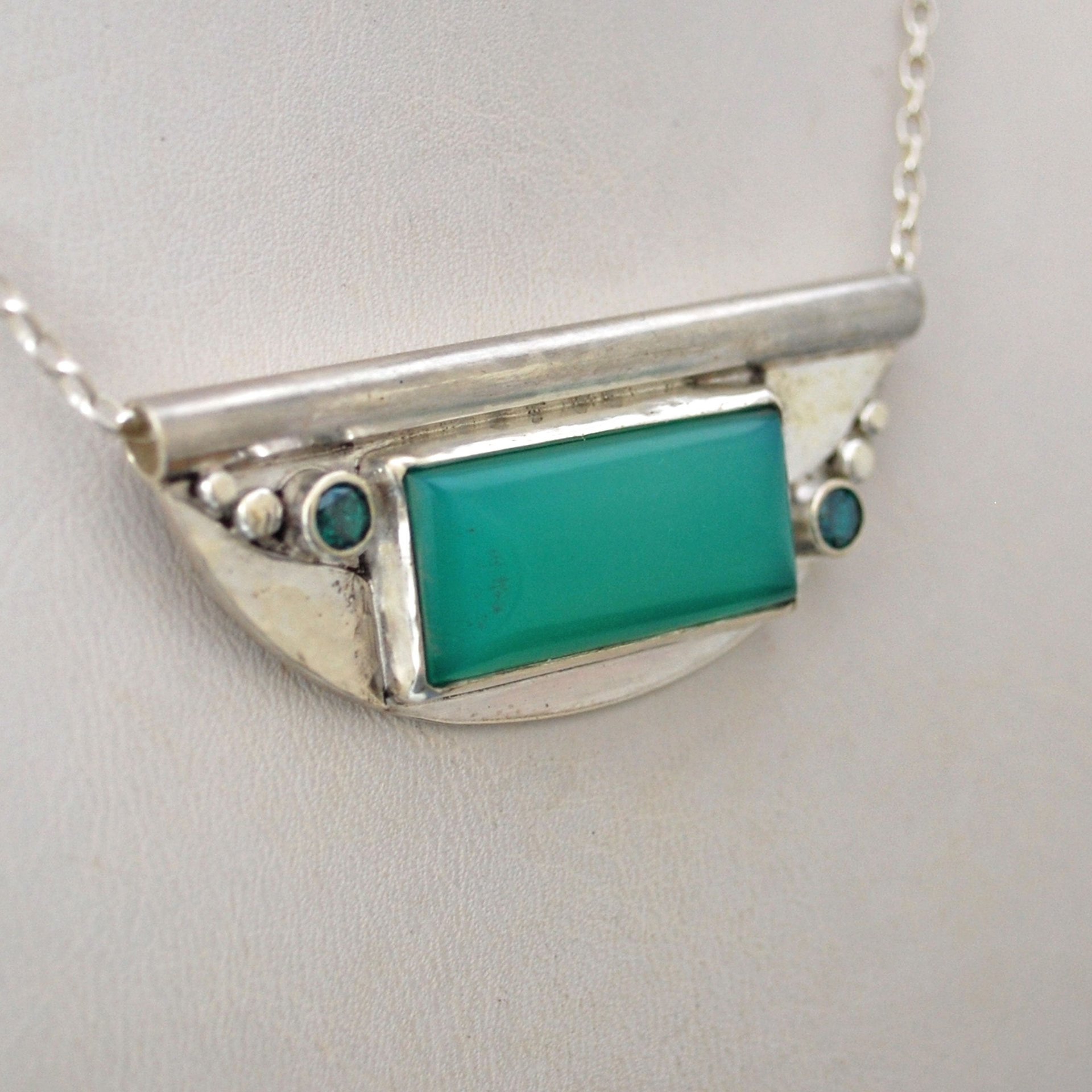 Chrysoprase and Green Topaz Pendant, Art Deco Style