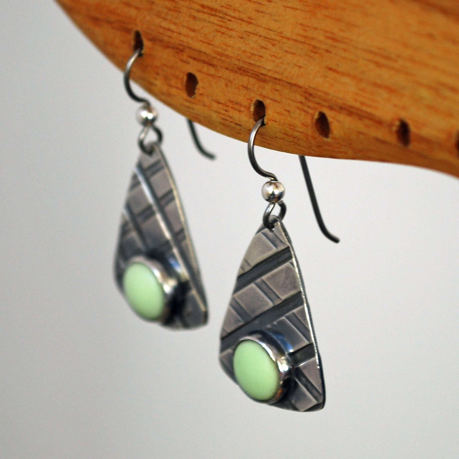 Lemon Chrysoprase Sterling Silver Patterned Earrings
