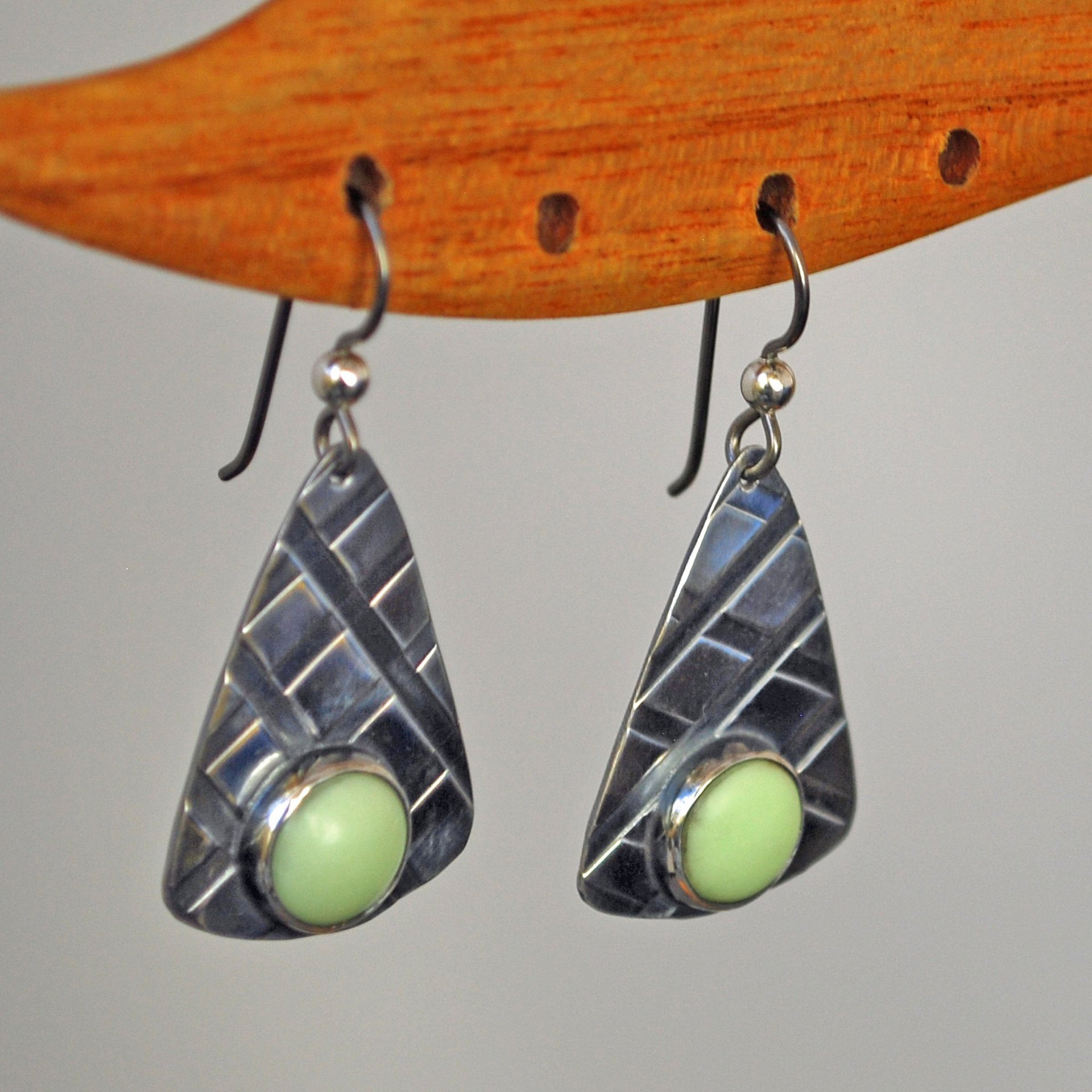 Lemon Chrysoprase Sterling Silver Patterned Earrings