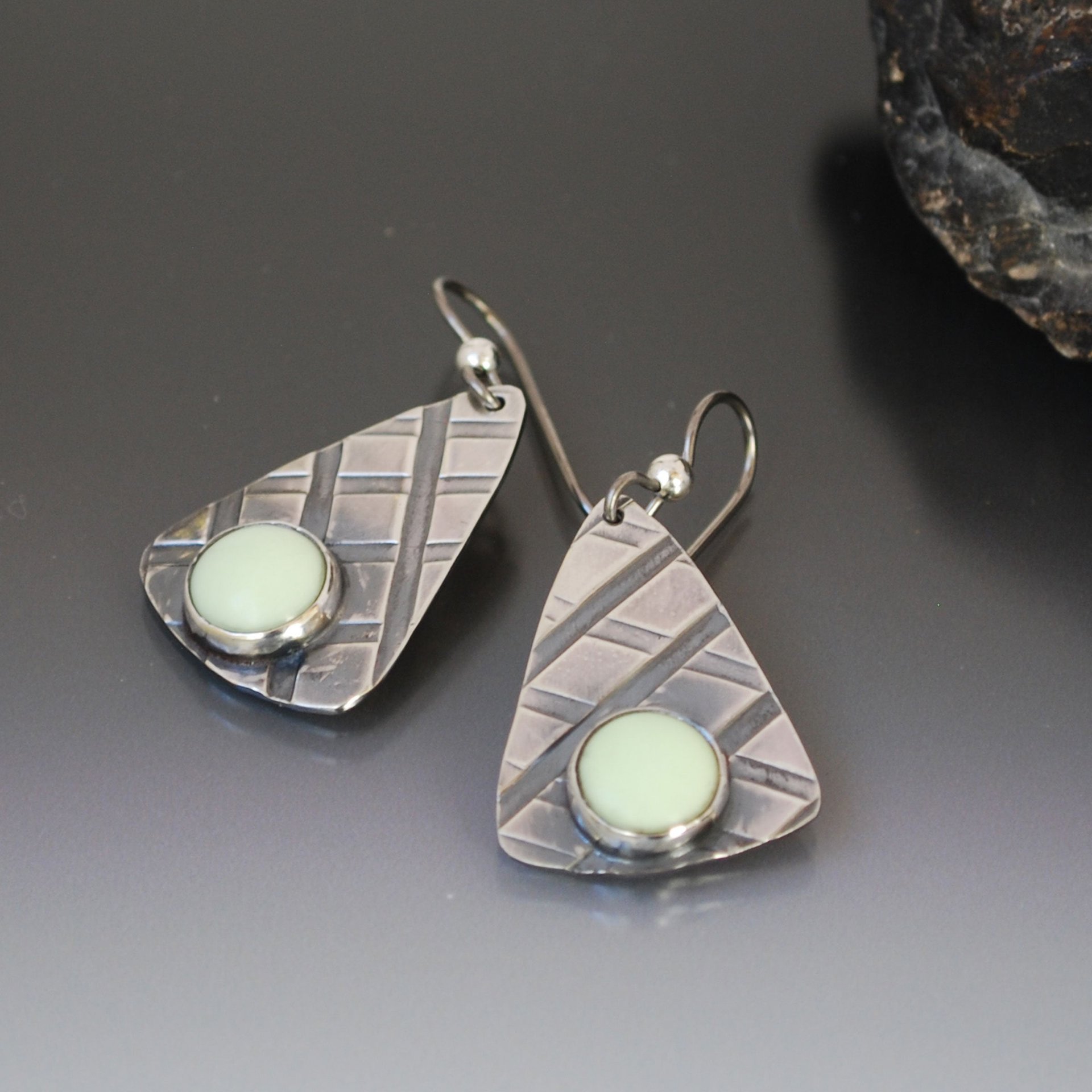 Lemon Chrysoprase Sterling Silver Patterned Earrings