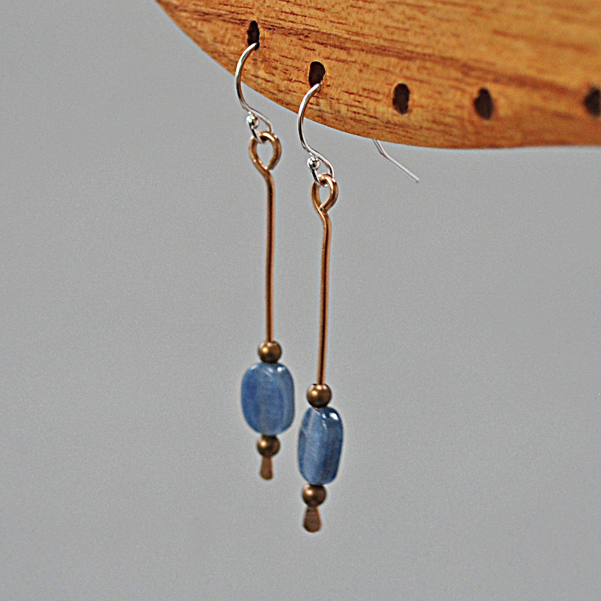 Long Kyanite Bronze Drop Earrings  J-2370