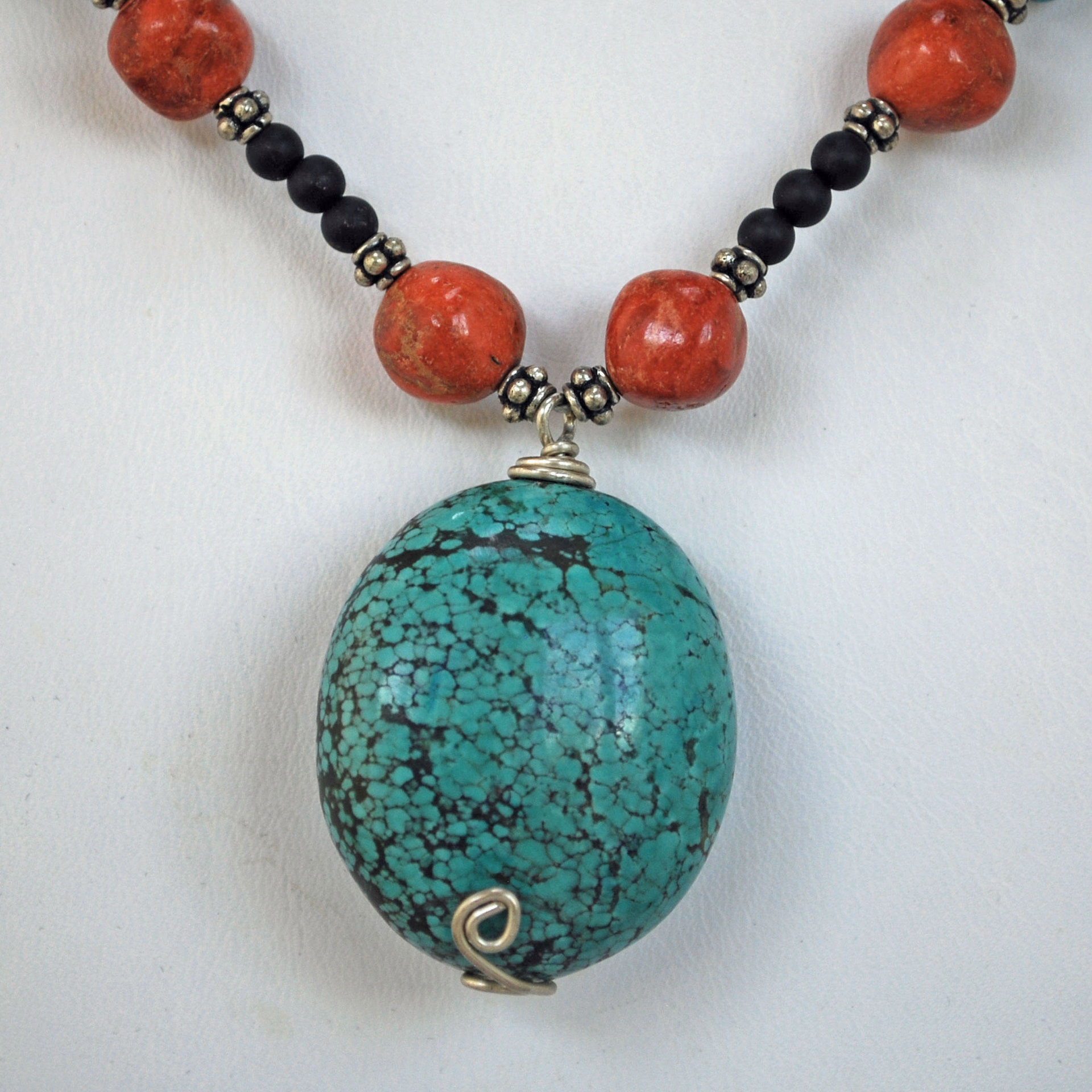 Tibetan Turquoise and Sponge Coral Necklace