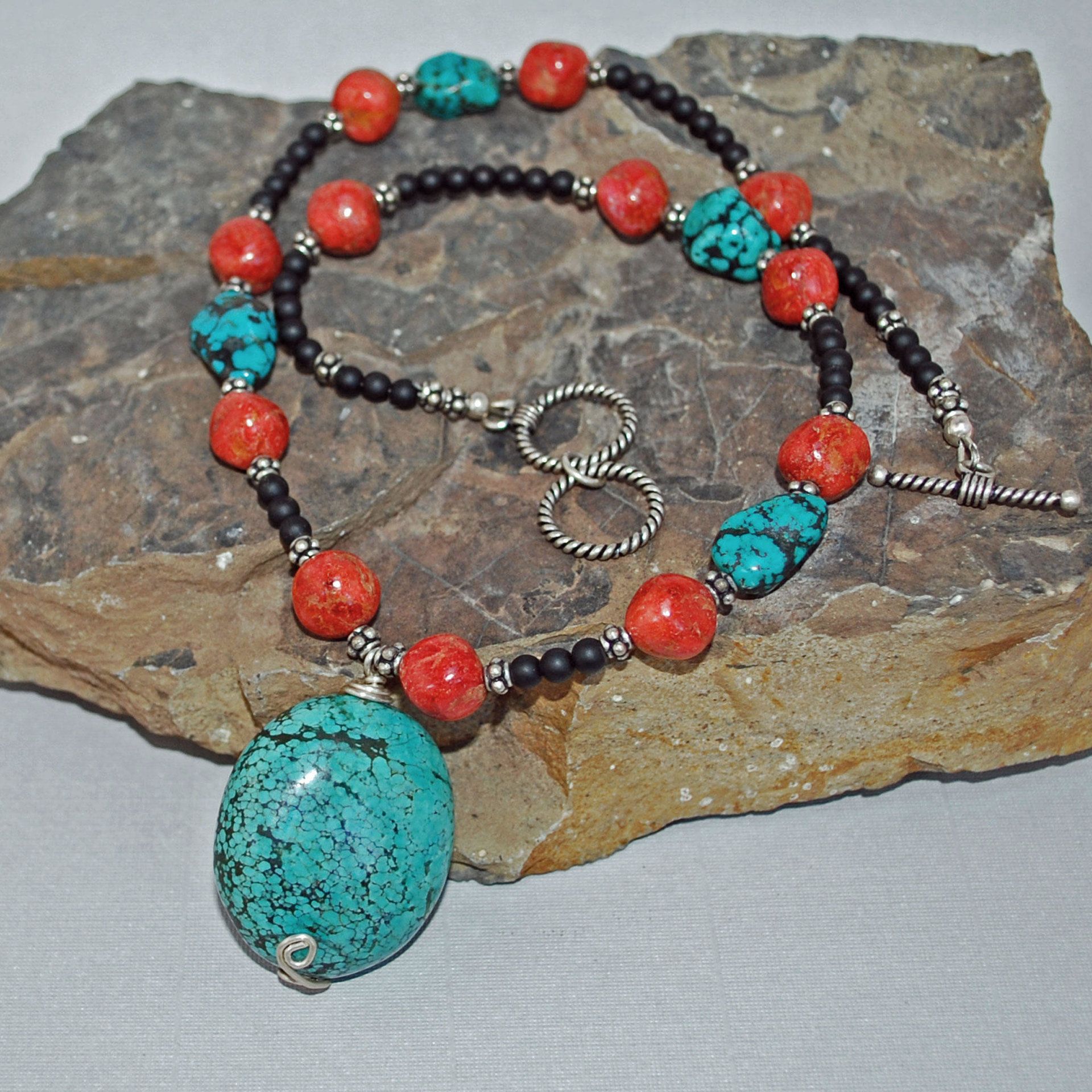 Tibetan Turquoise and Sponge Coral Necklace