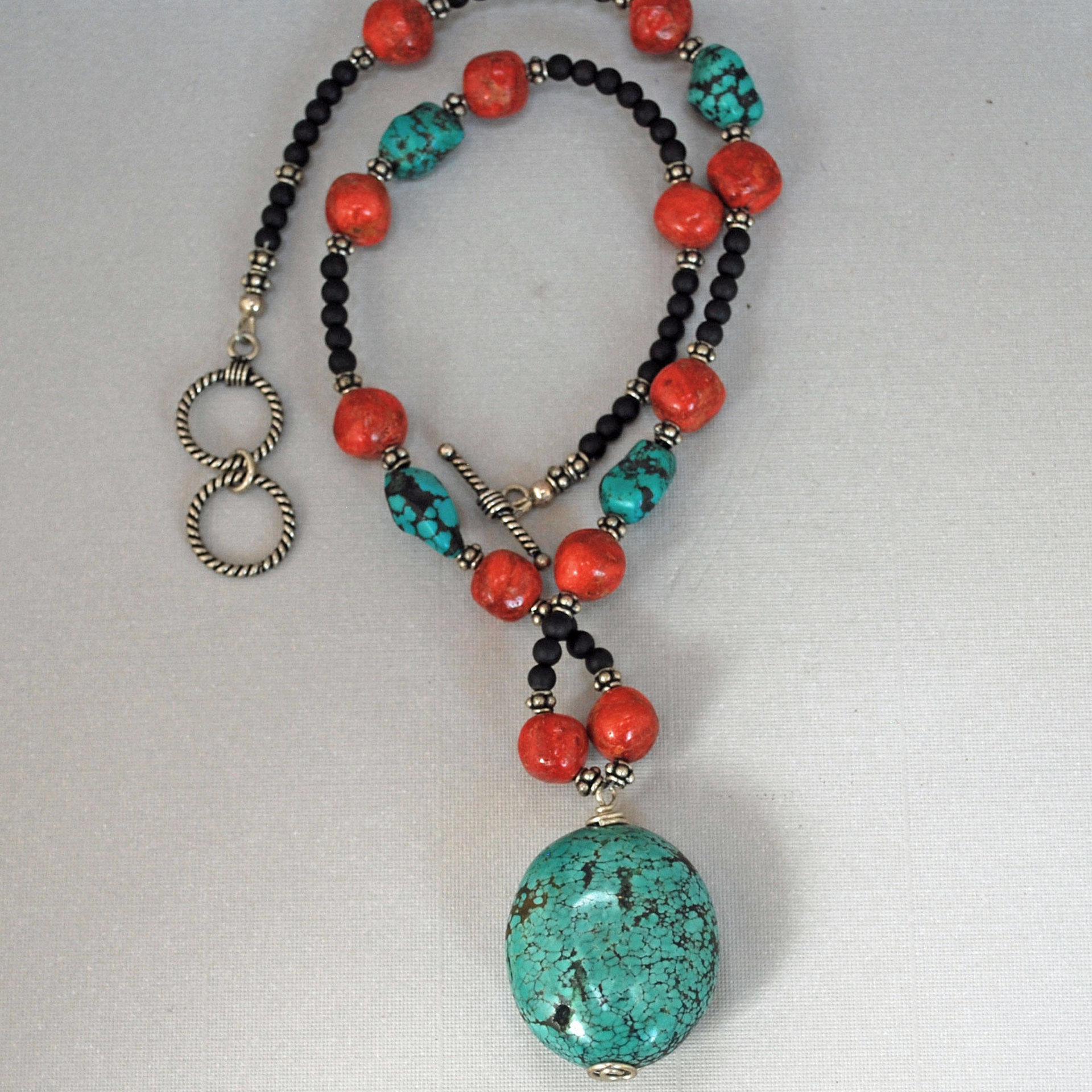 Tibetan Turquoise and Sponge Coral Necklace