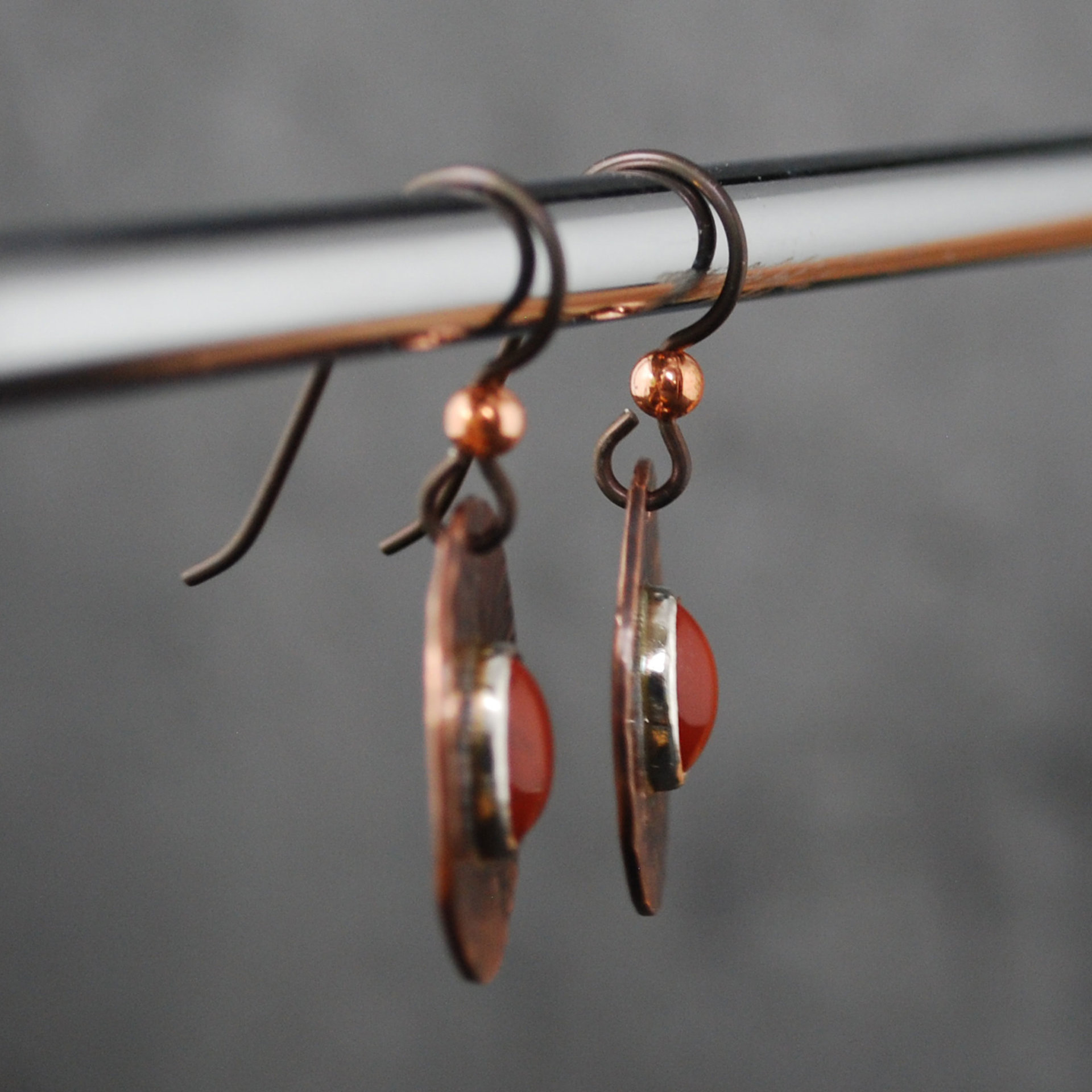 Hammered Copper Earrings with Red Jasper